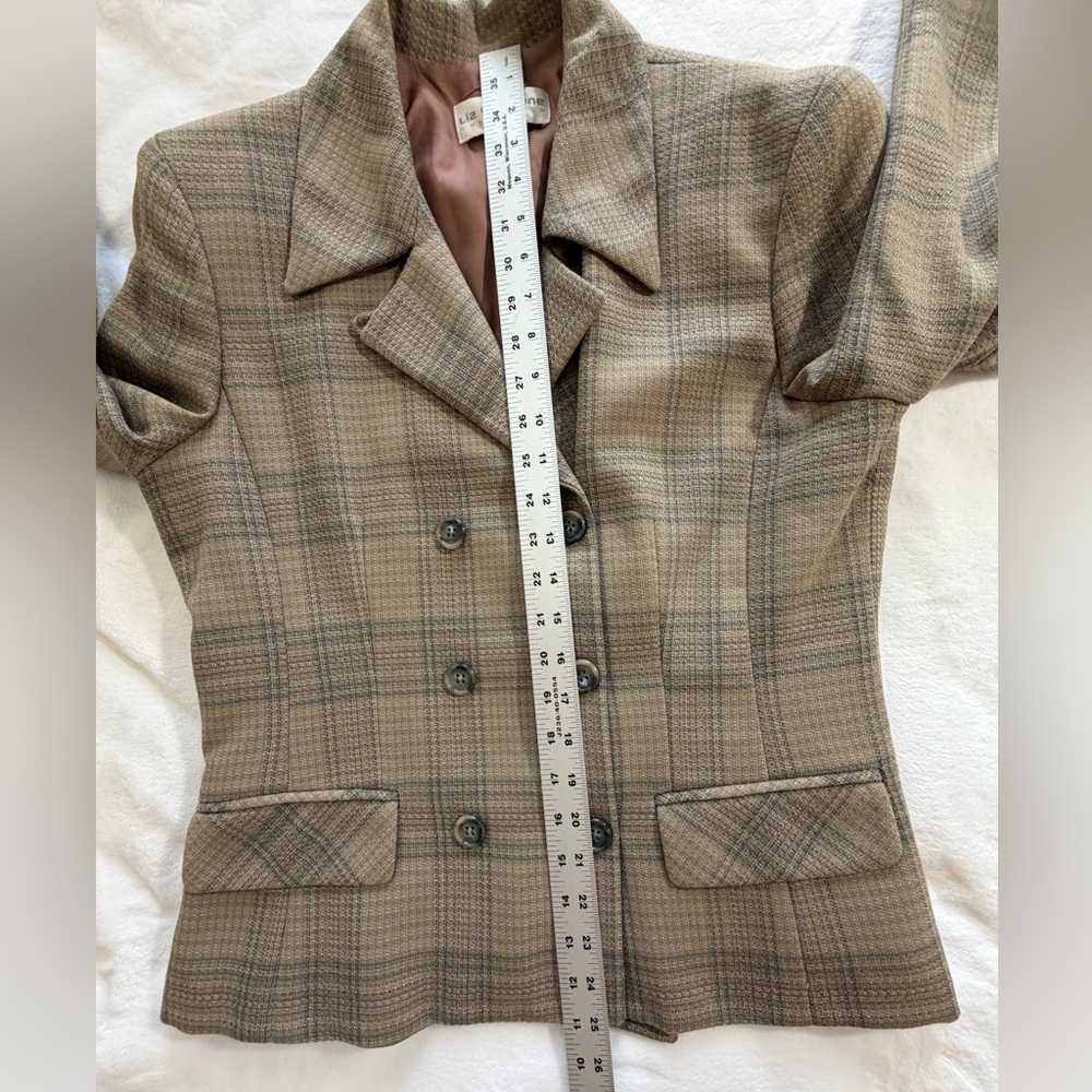 Liz Claiborne Blazer Wool double breasted beige gray plaid size 8 - Picture 8 of 16